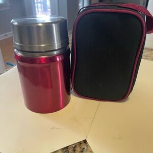 Red Stainless Steel Thermos with Black Carrying Case